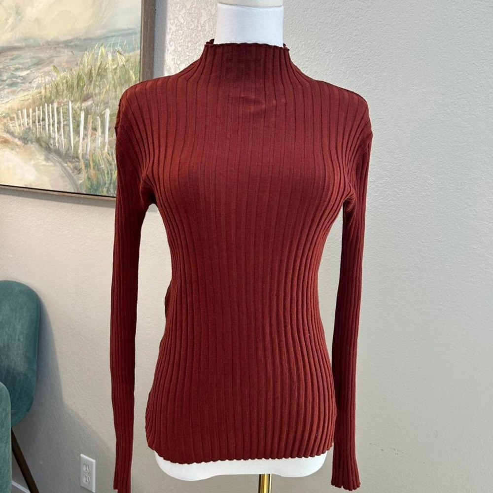 Nine West Rust Ribbed Mock‎ Neck Sweater - Sise S